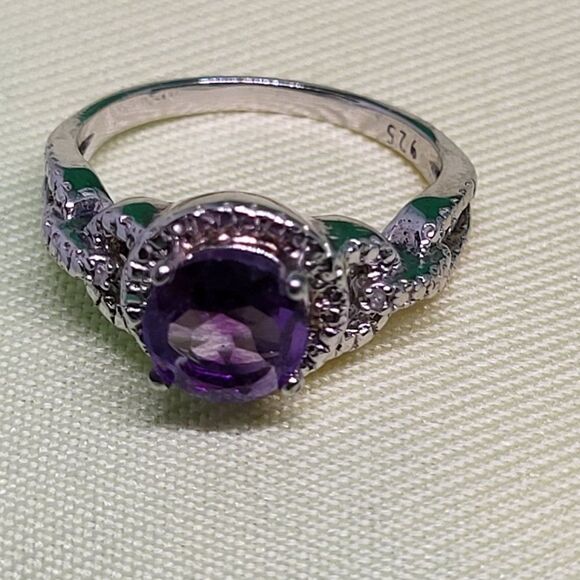 Elite New 1.09ctw Genuine Amethyst With Diamond .925 Sterling Silver Ring Size 6 - Picture 4 of 6